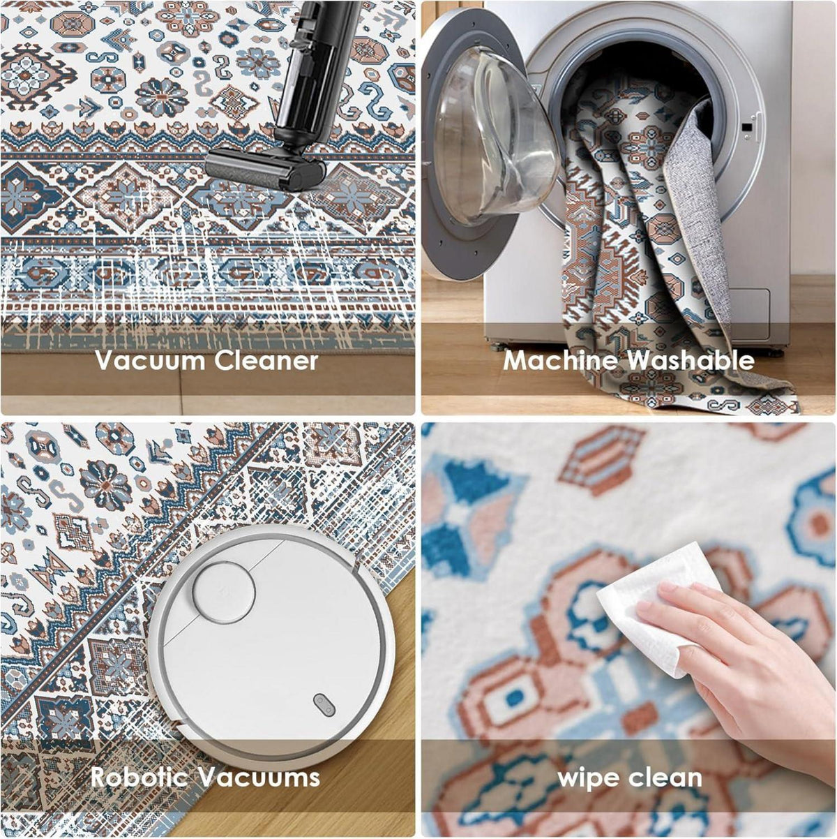 OMERAI Waschbarer Teppich Dunkelblau Floral 60x130CM