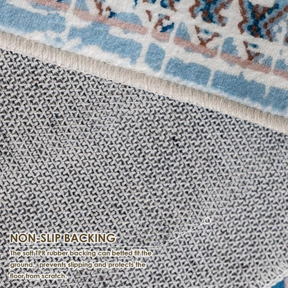 Waschbarer Vintage Teppich Dunkelblau Blumenmuster 60x130cm