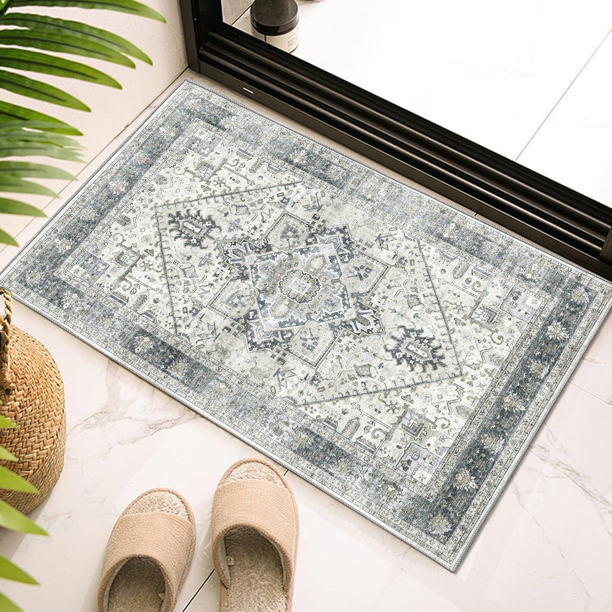 OMERAI Vintage Boho Teppich Kurzflor Waschbar Rutschfest