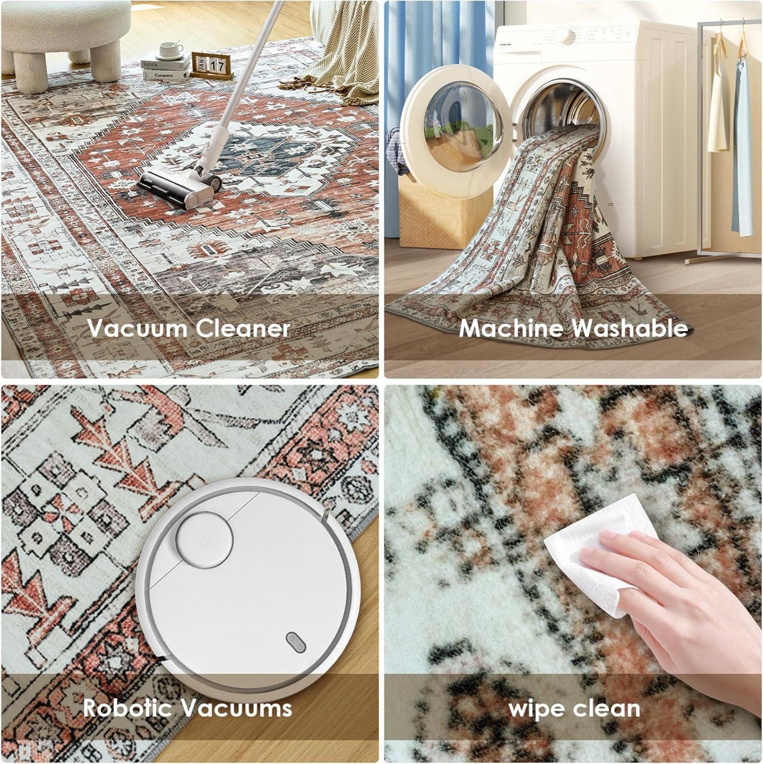 OMERAI Vintage-Teppich Waschbar Kurzflor Boho Schlafzimmer Rutschfest Orange 60x130cm