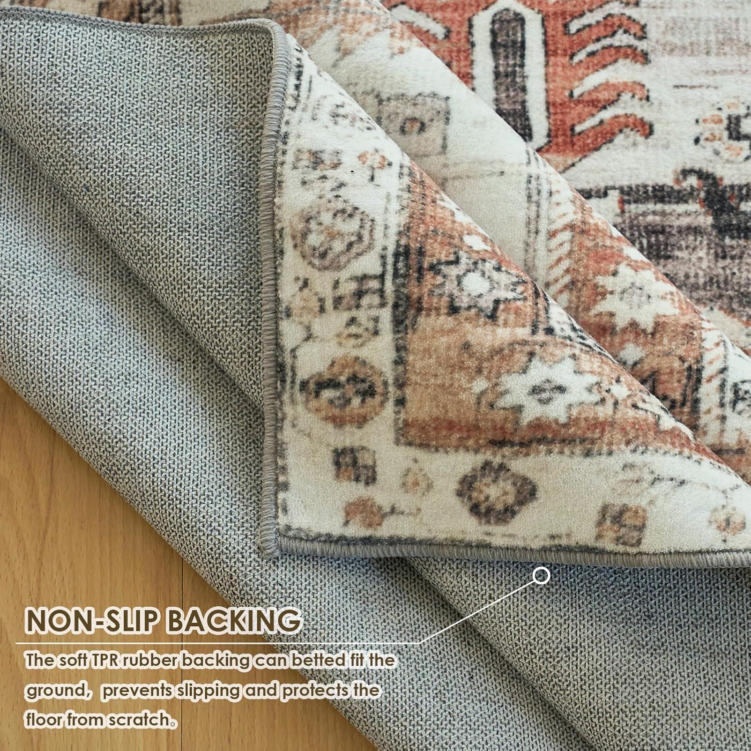 Waschbarer Vintage Teppich Kurzflor Boho Orange 60x130cm