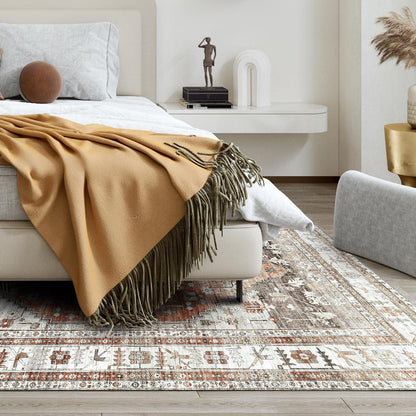 Boho Vintage Teppich rutschfest waschbar Orange 80x150cm