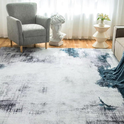 Waschbarer Teppich Kurzflor Abstrakt Blau 200x290CM für
