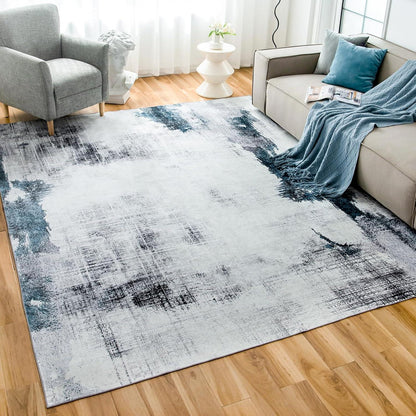 Waschbarer Teppich Moderner Abstrakt Rutschfest In & Outdoor Blau