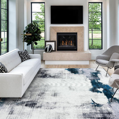 Waschbarer Teppich Kurzflor Abstrakt Blau 200x290CM für
