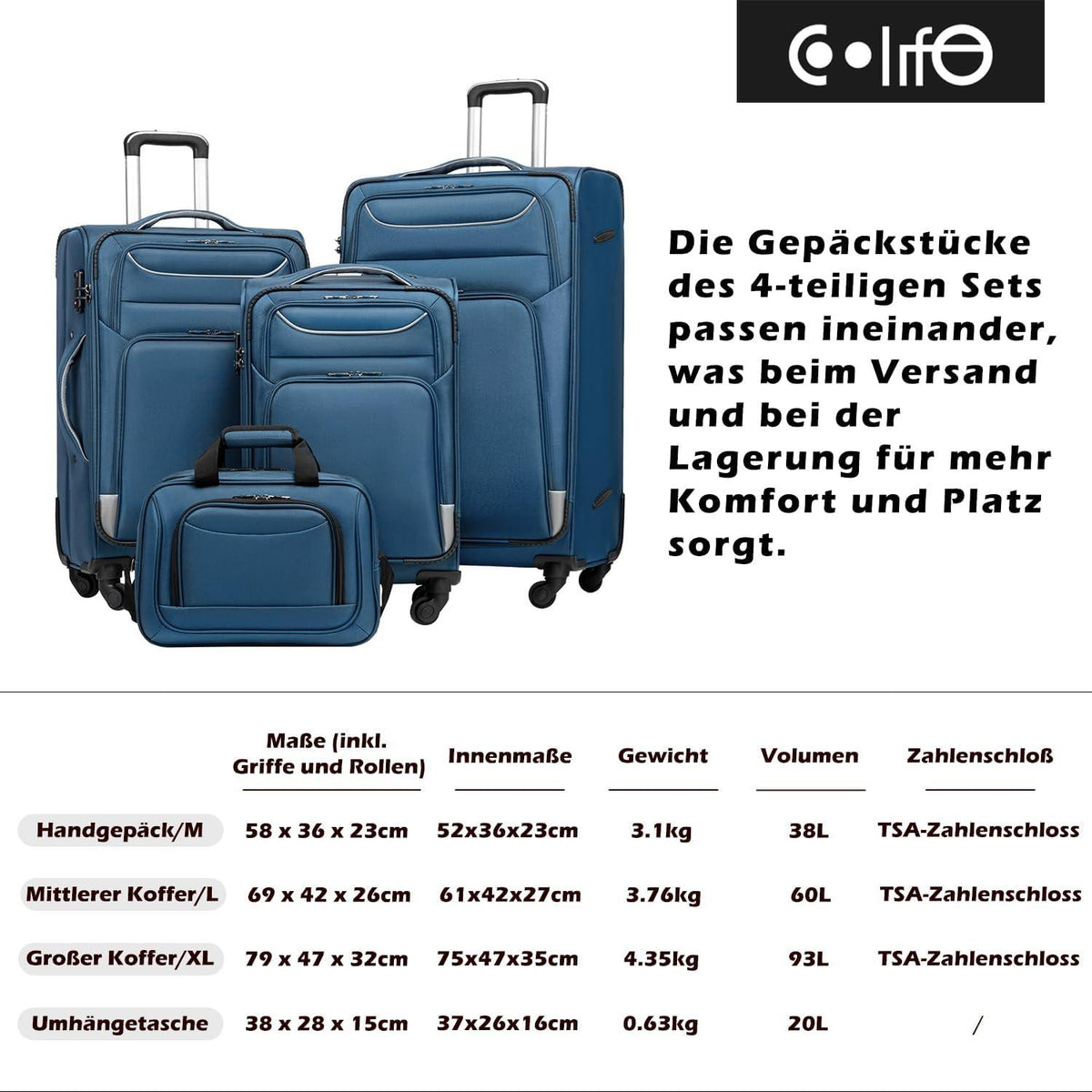 Koffer Trolley Set 2tlg Handgepäck TSA-Schloss Umhängetasche Lila
