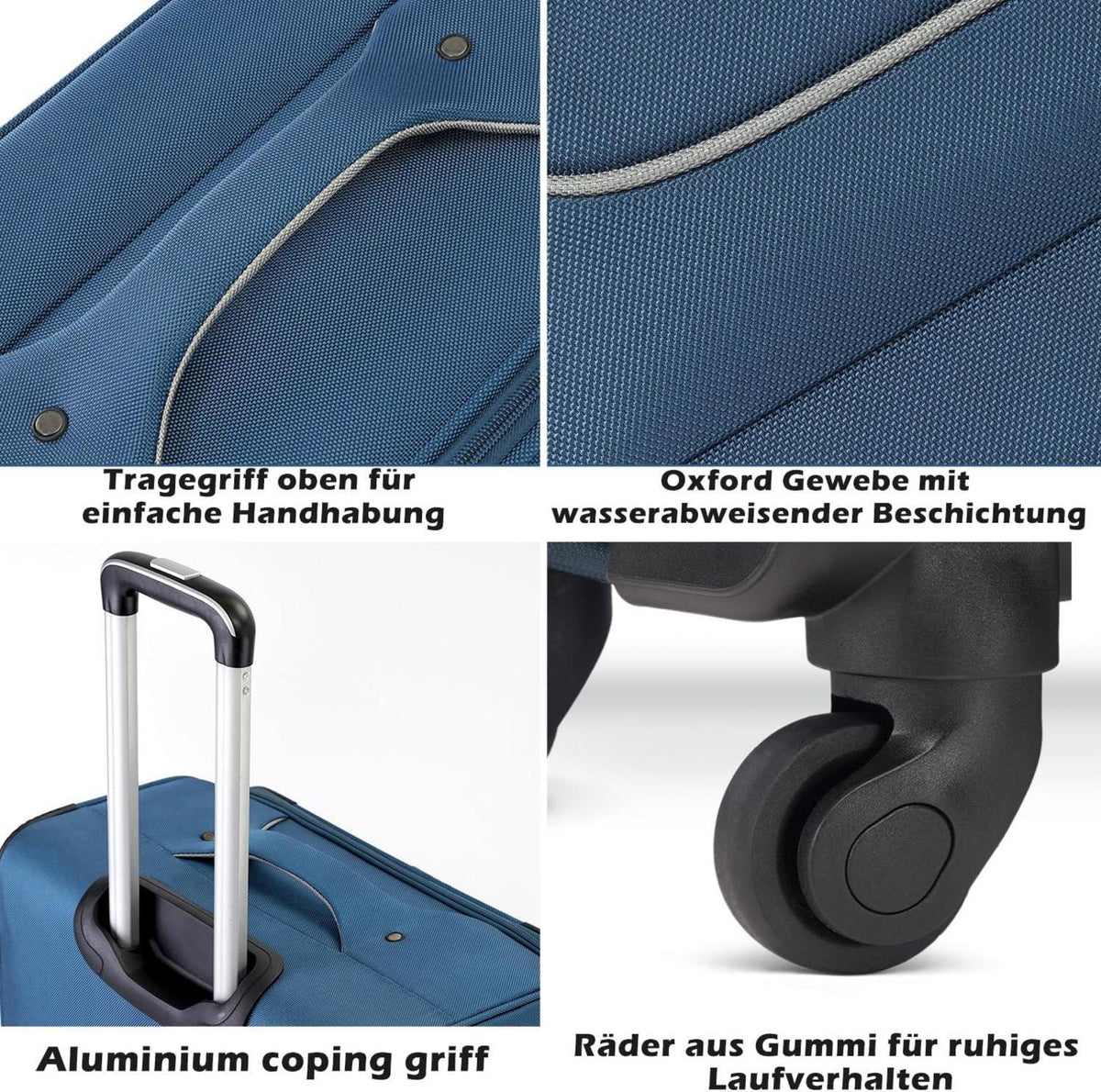 Koffer Trolley Set mit 4 Rollen Stoffkoffer Handgepäck