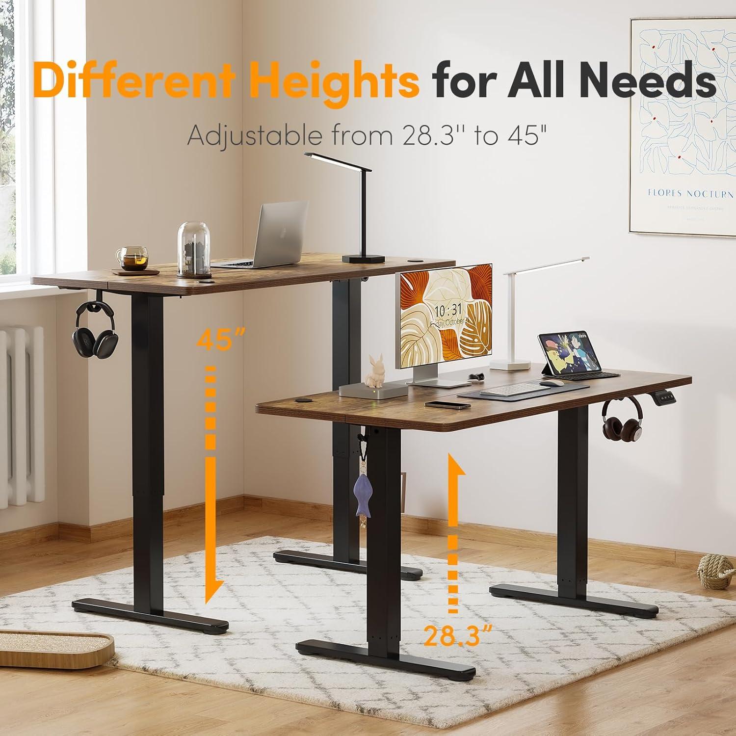 Höhenverstellbarer Schreibtisch Elektrisch 152x60cm T-Beine Stahl Braun