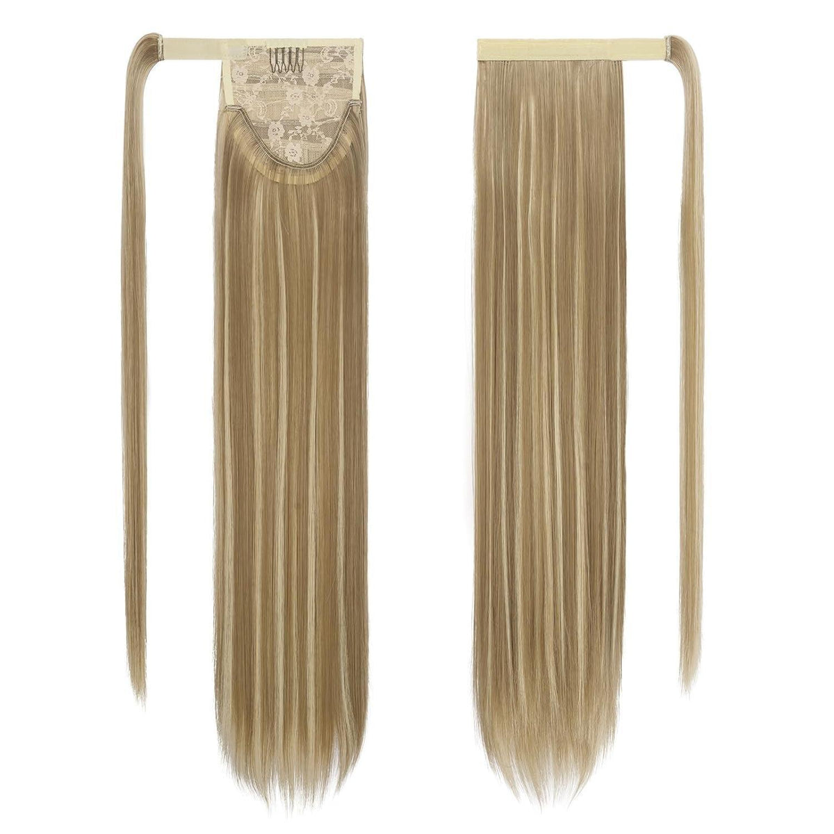 Langer glatter Pferdeschwanz Haarteil – Hellbraun & Blond 60cm