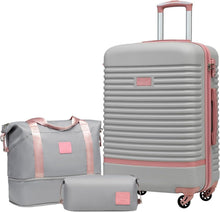 COOLIFE ABS Hartschalen Trolley Koffer Set 3tlg Grau/Rosa