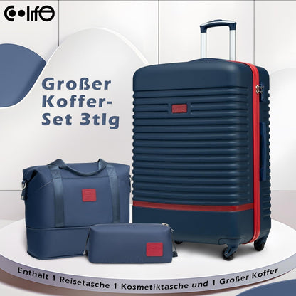 ABS Hartschalen Kofferset 3tlg Blau/Rot TSA-Schloss