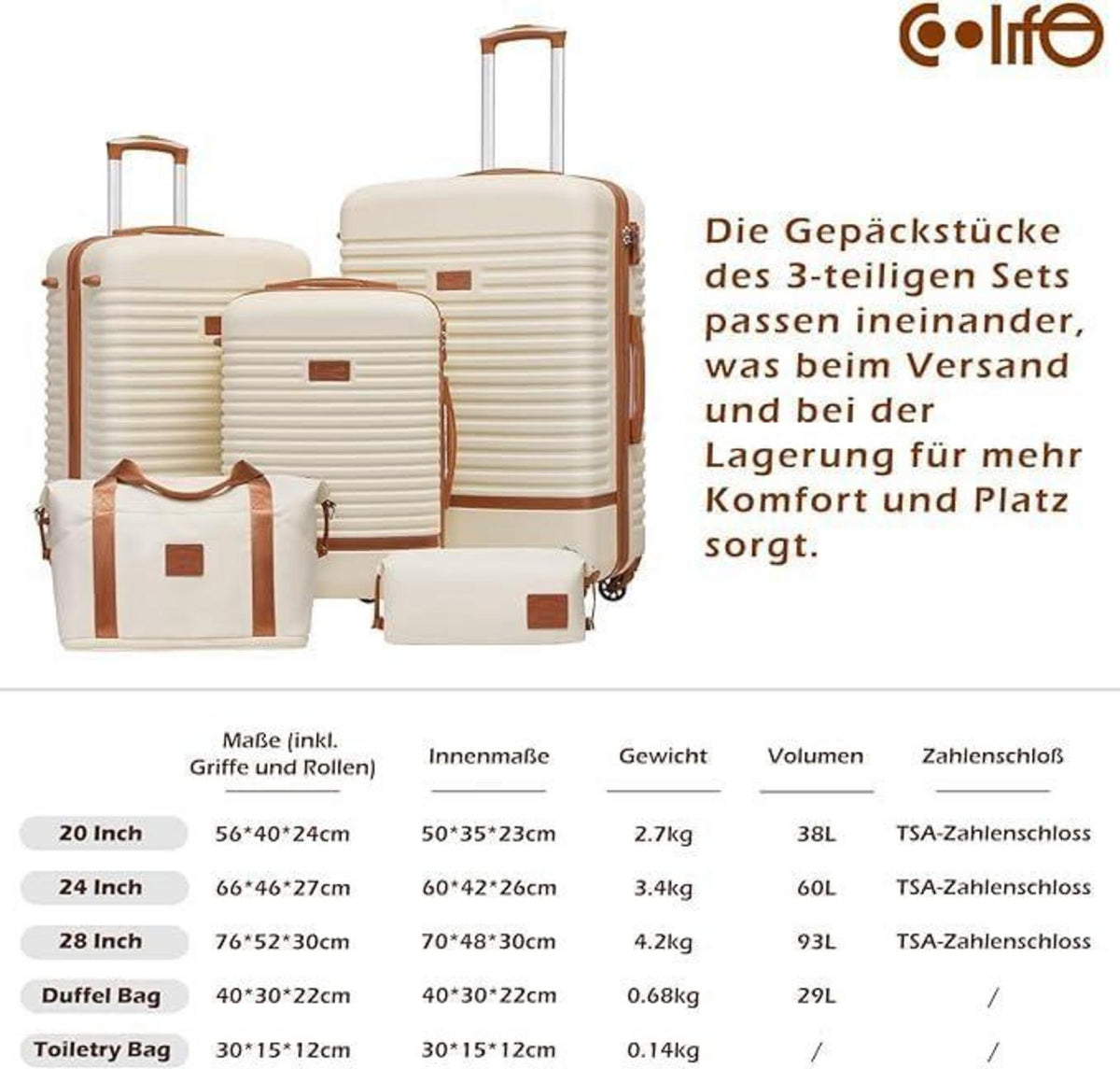 COOLIFE Koffer Set ABS Hartschalen Trolley 4 Rollen TSA Blau/Rot 3tlg
