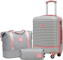 Koffer Set Hartschale mit TSA-Schloss 4 Rollen 3tlg Grau Rosa