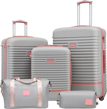 Koffer Set ABS Hartschale 4 Rollen TSA-Schloss Grau/Rosa