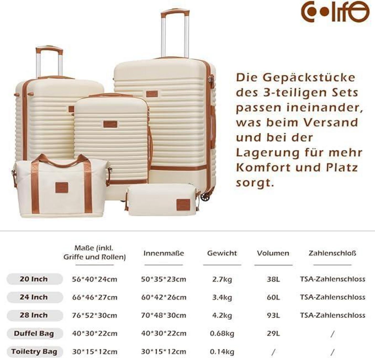 COOLIFE ABS Koffer Trolley 4 Rollen TSA-Schloss Reisekoffer 3tlg Set