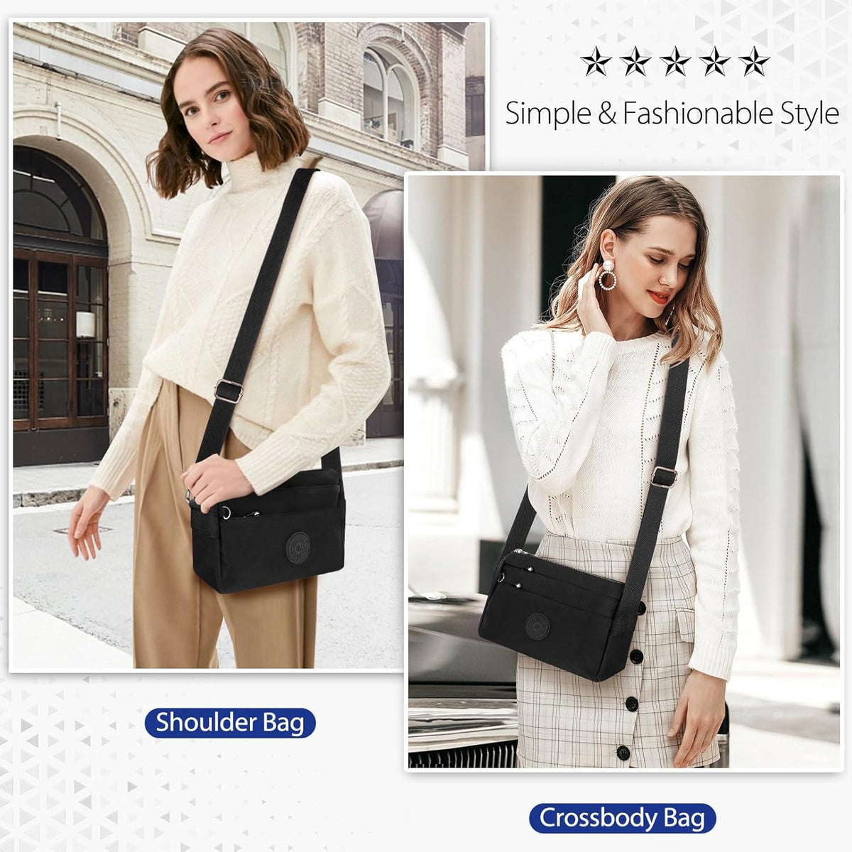 Schwarze Crossbody Tasche Damen Verstellbarer Schultergurt