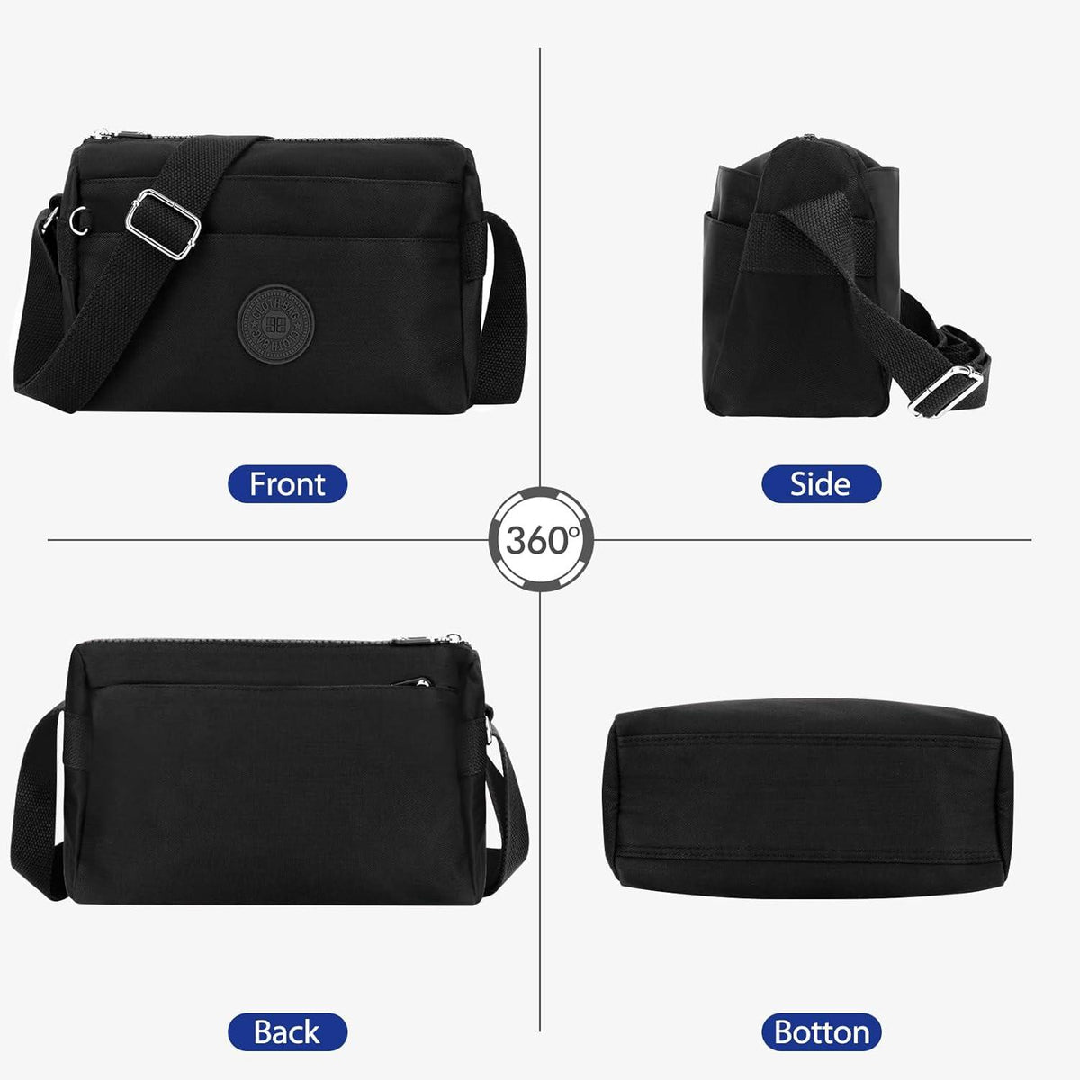 Kleine Umhängetasche Damen Crossbody Bag Verstellbarer Schultergurt Schwarz
