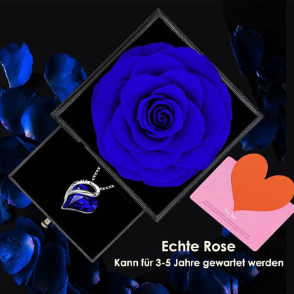 Konservierte Rose mit Saphirblau Herz-Halskette, Geschenkbox