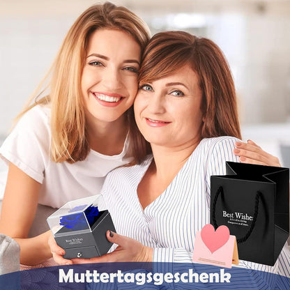 Konservierte Rose mit Saphirblau Herz-Halskette, Geschenkbox