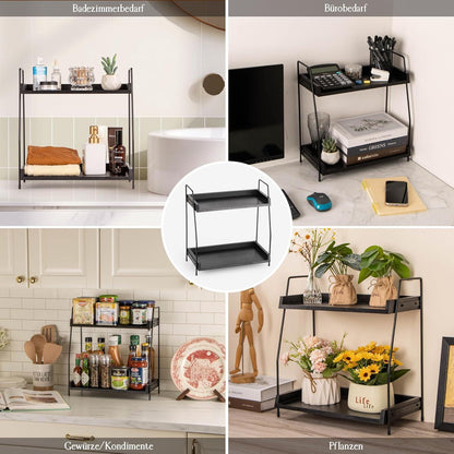 2-stöckiger Kaffee Organizer Holz für Arbeitsplatte, Schwarz