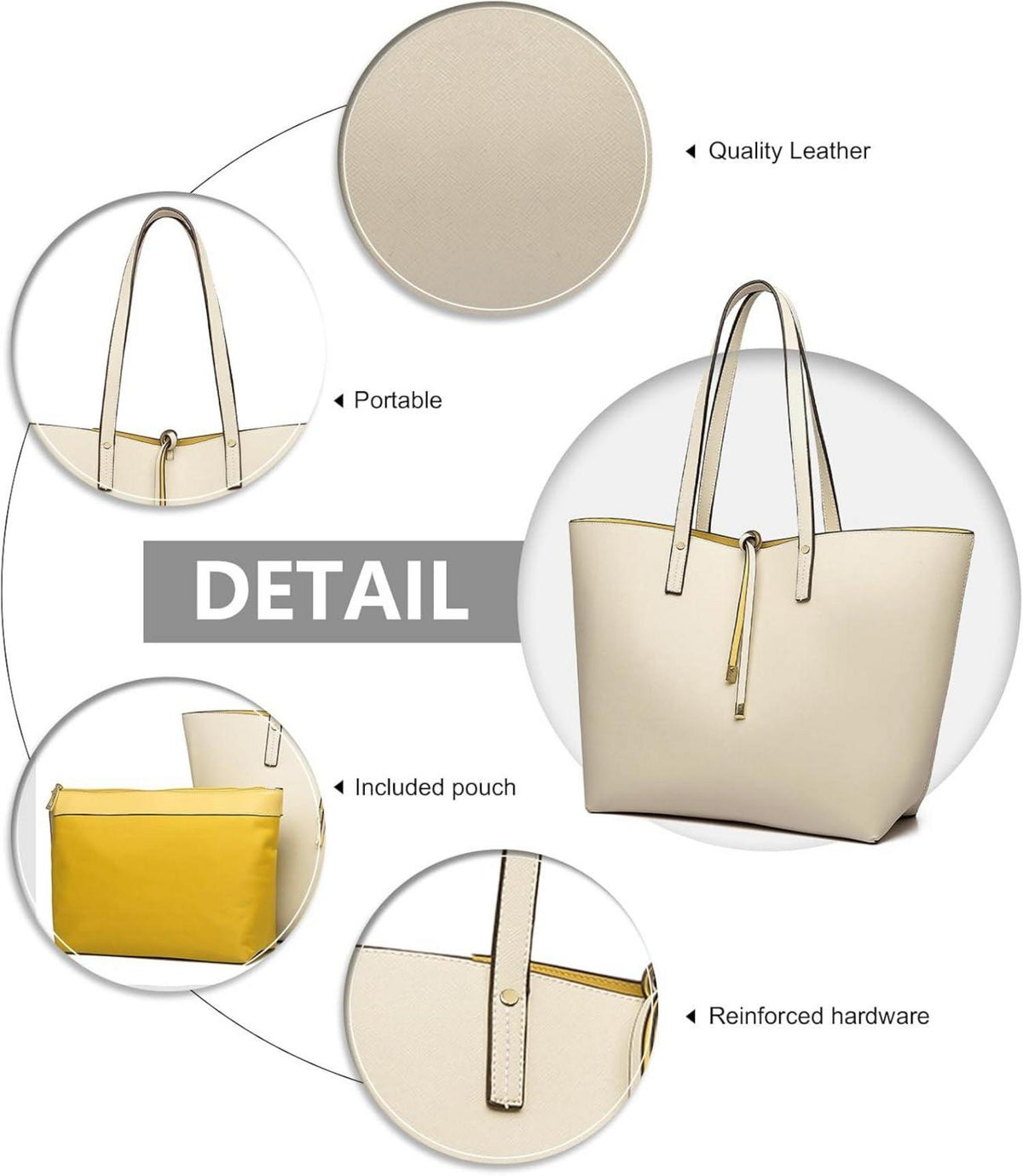 Schultertasche Damen Groß Einkaufstasche PU-Leder Set