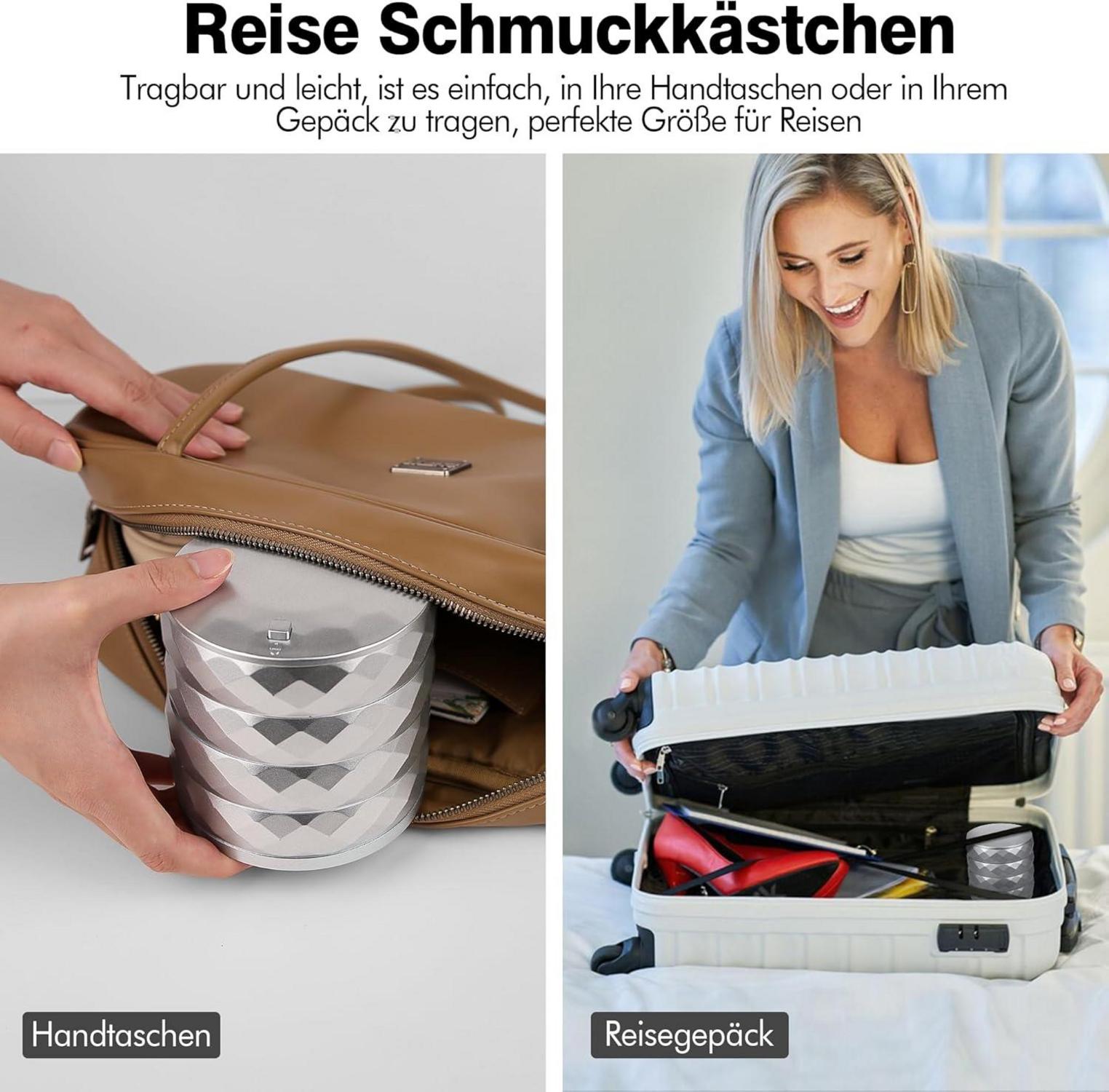 Schmuckkästchen Damen Schmuckaufbewahrung 4 Ebenen Drehbar Ringe