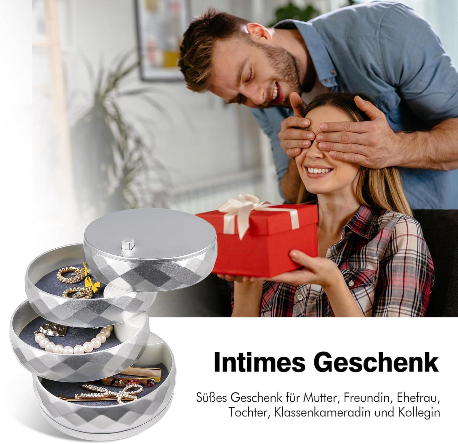Schmuckkästchen Damen 4 Ebenen Drehbar Ringe Ohrringe Halskette