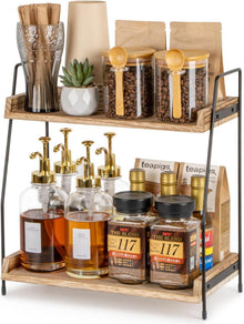 Kaffee Organizer 2-stöckiges Holzregal Braun