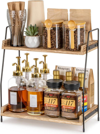Kaffee Organizer 2-stöckiges Holzregal Braun