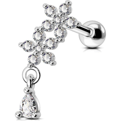 Helix Piercing Blume 16G Chirurgenstahl mit Zirkonia Gold Silber