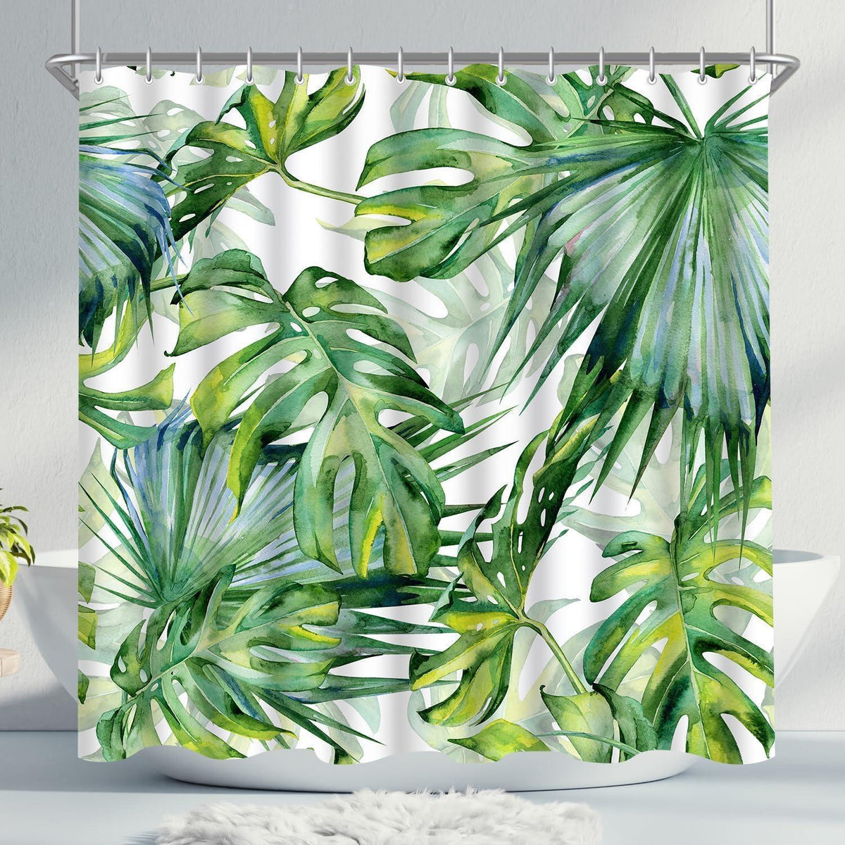 Duschvorhang Grün Blätter 180x200cm Wasserdicht Antischimmel Textil