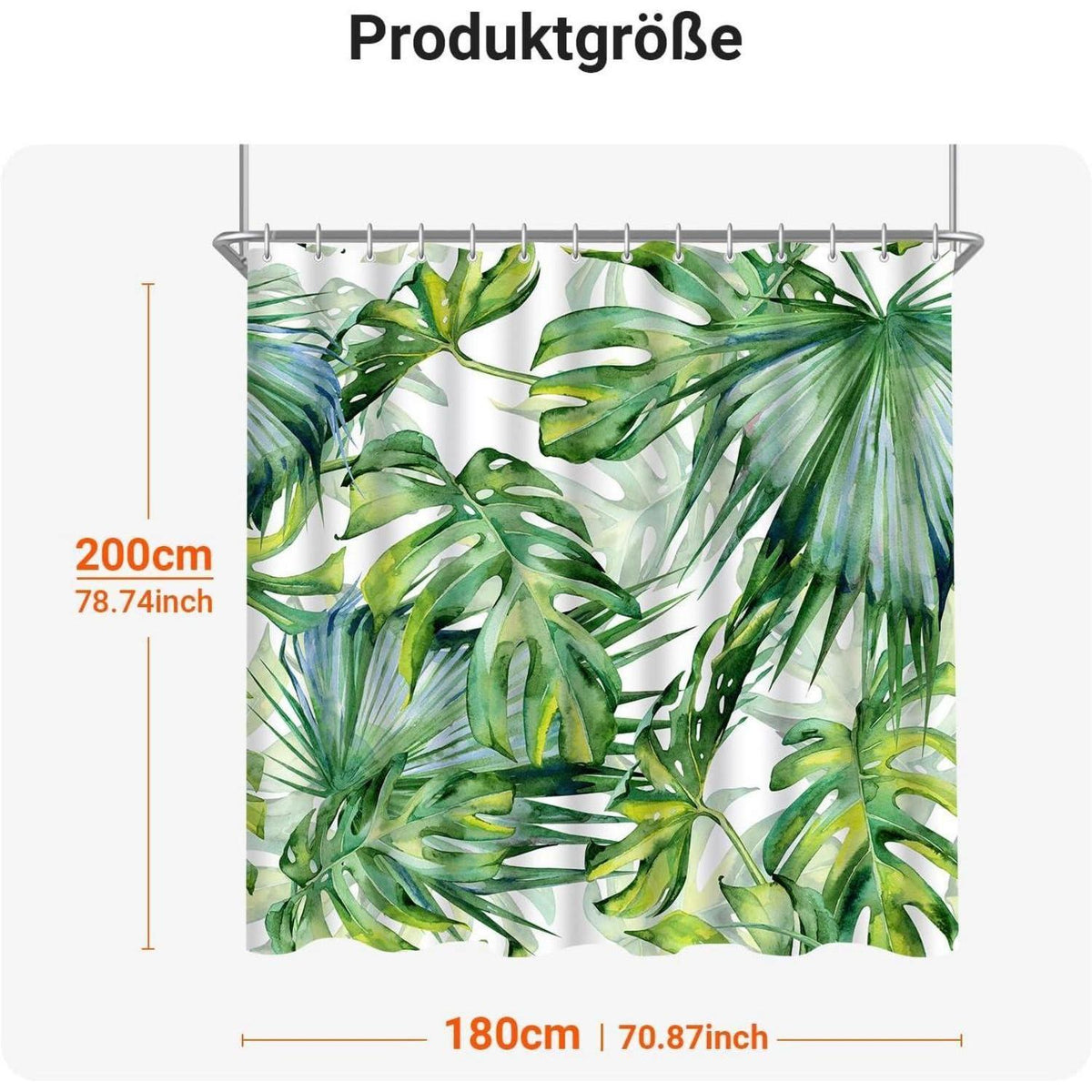 Duschvorhang Grün Blätter 180x200cm Wasserdicht Antischimmel Textil
