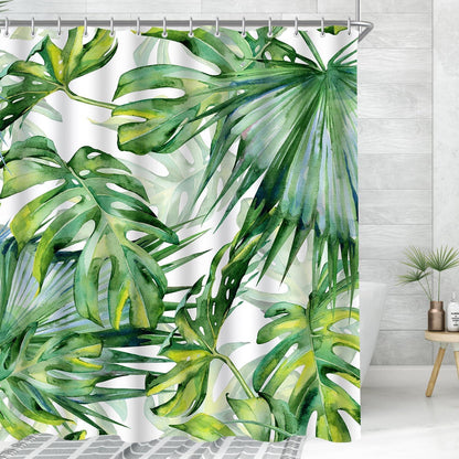 Duschvorhang Grün Blätter 180x200cm Wasserdicht Antischimmel Textil
