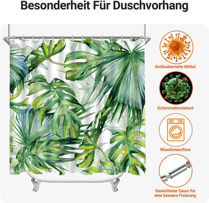 Duschvorhang Grüne Blätter 120x200cm, Antischimmel Polyester