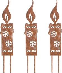 3er Set Rostige Kerzen Gartenstecker Weihnachtsdeko Metall