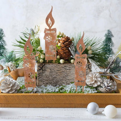 3er Set Rostige Kerzen Gartenstecker Weihnachtsdeko Metall