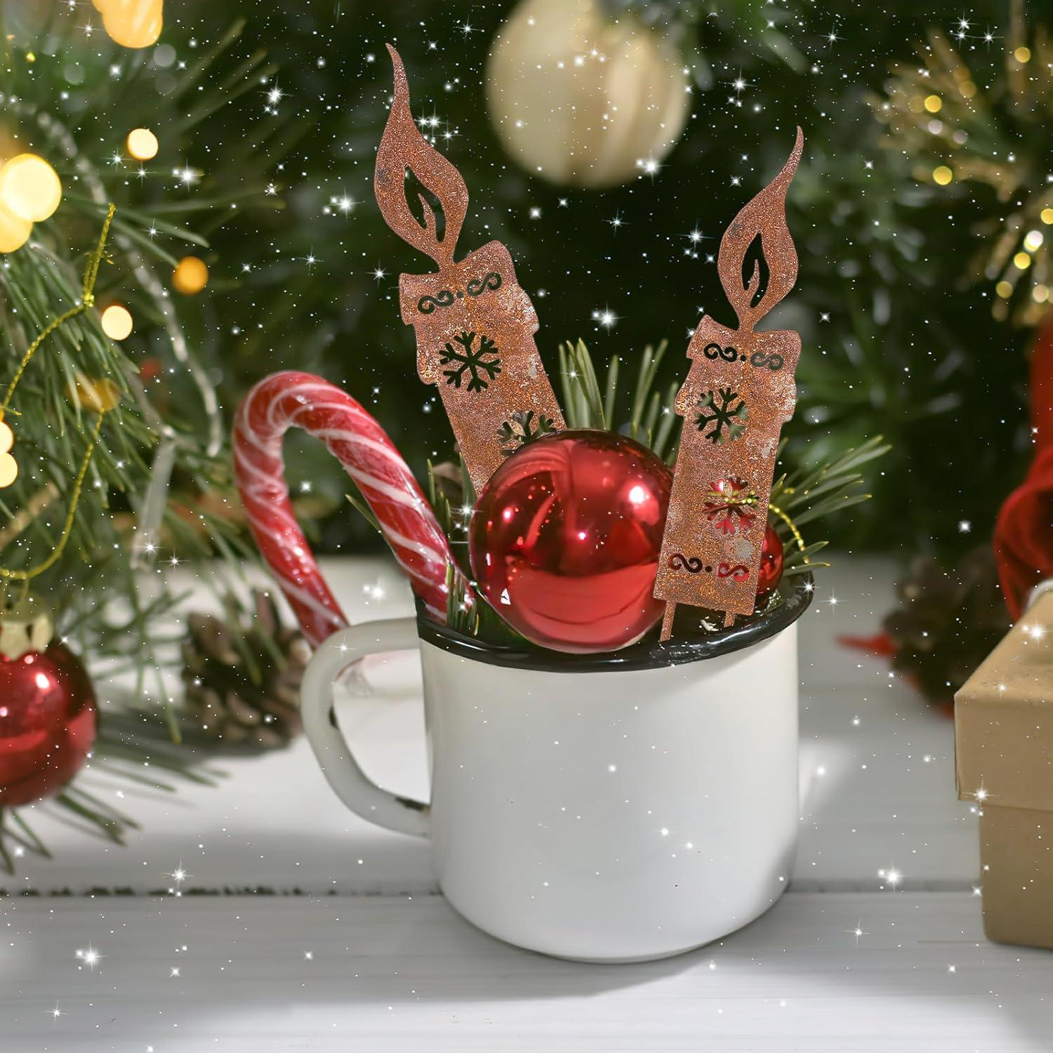 3er Set Rostige Kerzen Gartenstecker Weihnachten, Metall Wetterfest
