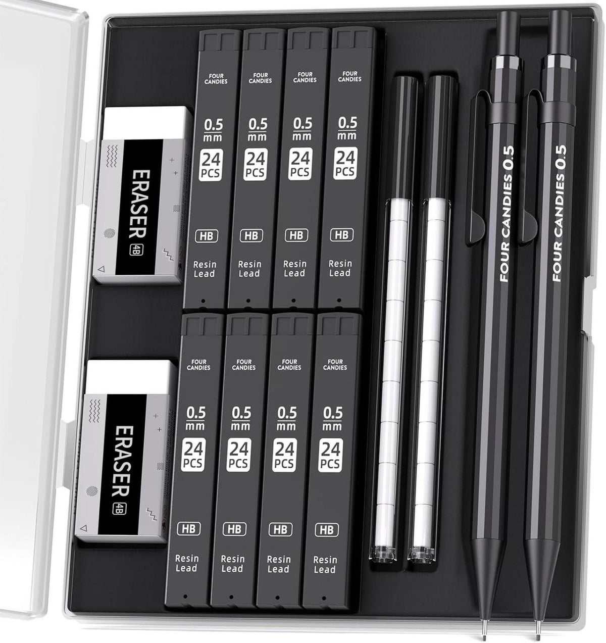 Druckbleistift Set mit Metallgehäuse, Harzminen 0,5 mm, Zubehör in
