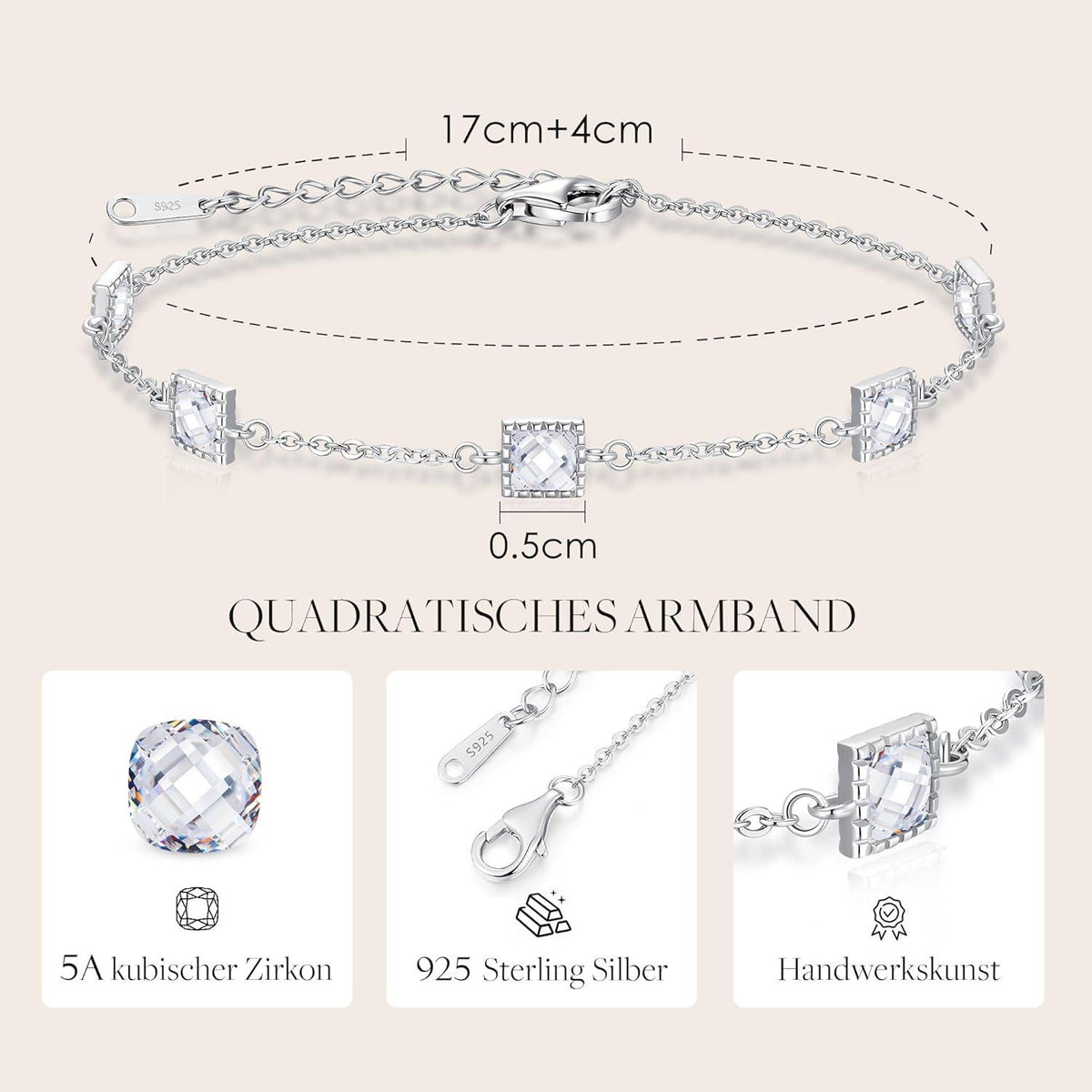 Geburtsstein Armband Damen Silber 925 Zirkonia Verstellbar ArmketteSEO