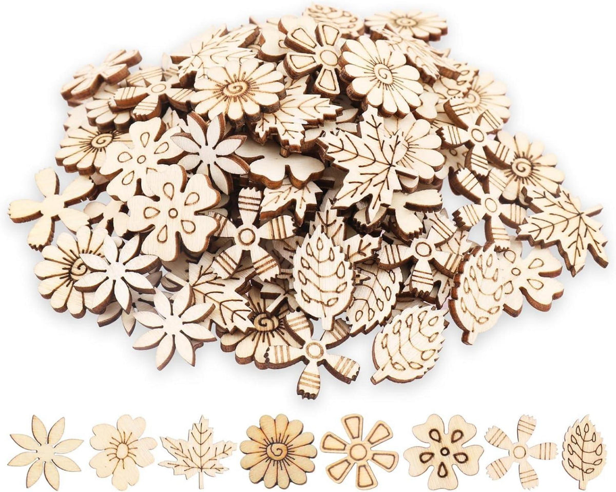 Streudeko Holz Blumen Blätter Hochzeit DIY Winter Deko 100 Stücke