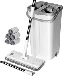 Wischmopp Set mit Eimer und 5 Mikrofaser Moppkopf