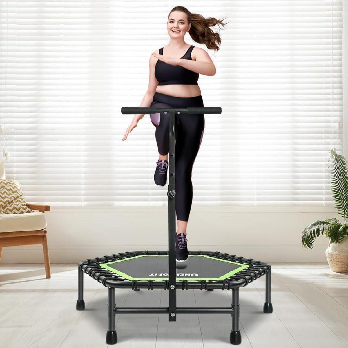 Fitness Trampolin mit Griff – Leise & Gelenkschonend