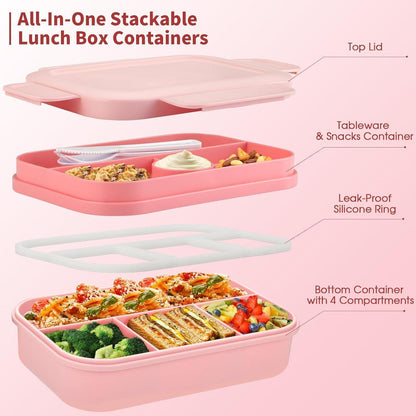 Bento Lunchbox für Erwachsene, 2000ml, 8 Fächer, auslaufsicher, mit Besteck, Rose