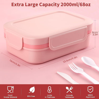 Bento Lunchbox für Erwachsene, 2000ml, 8 Fächer, auslaufsicher, mit Besteck, Rose