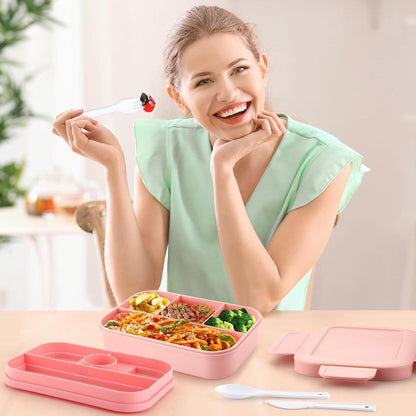 Bento Lunchbox für Erwachsene, 2000ml, 8 Fächer, auslaufsicher, mit Besteck, Rose