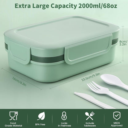 Lunchbox 2000ml Bento Box mit Besteck, auslaufsicher