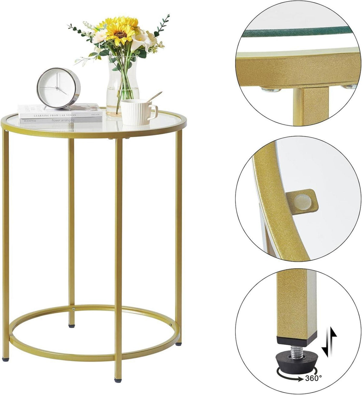 Runder Couchtisch gehärtetes Glas Metallrahmen transparent 50x65cm Goldfarben