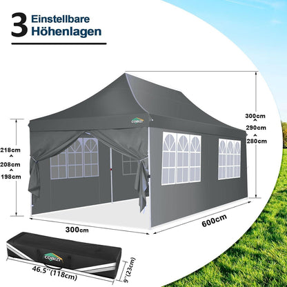 COBIZI Faltpavillon 3x6m Wasserdicht Stabil Partyzelt mit 6 Seitenwänden