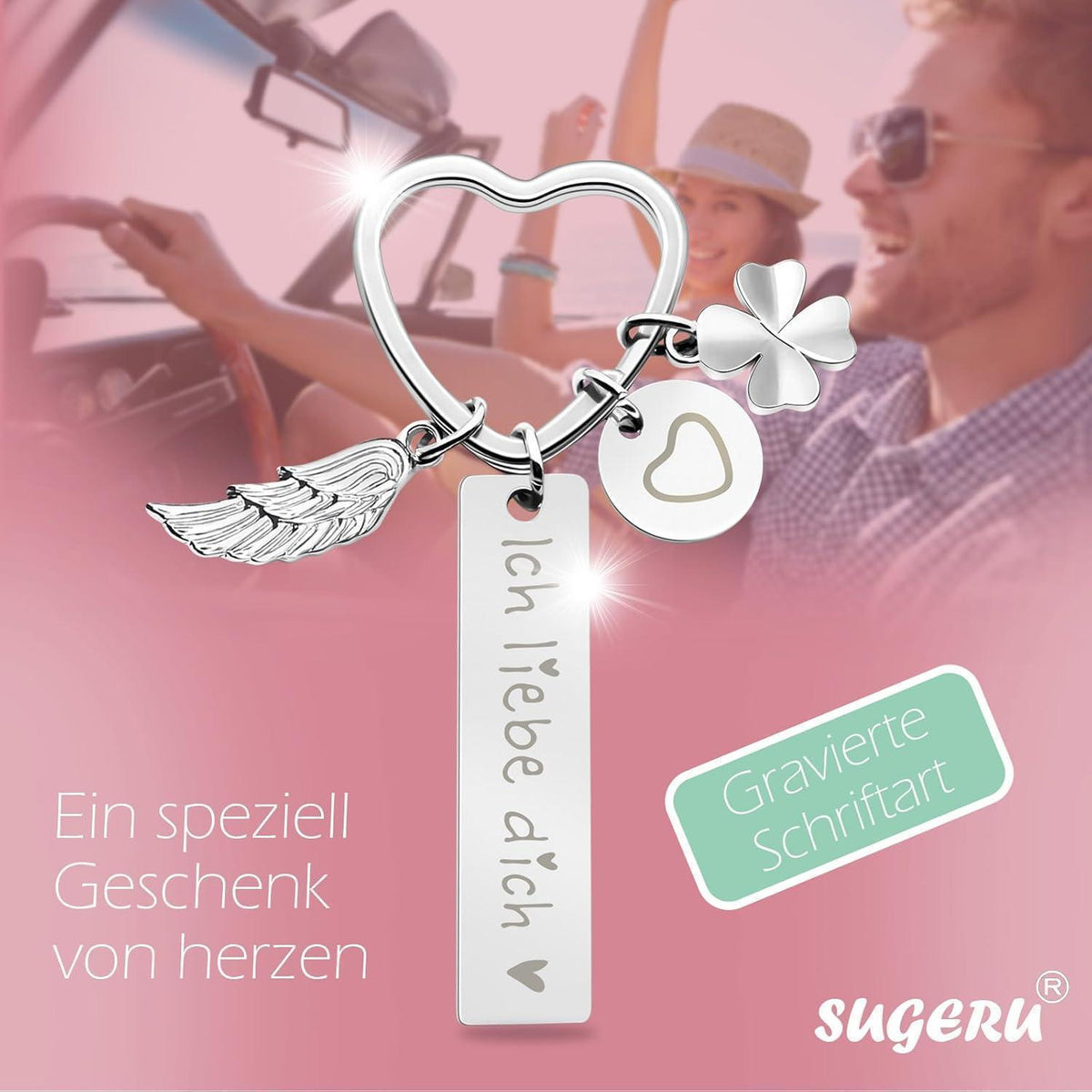 Herz Schlüsselanhänger personalisiert | Geschenk Liebe & Glück für Frauen