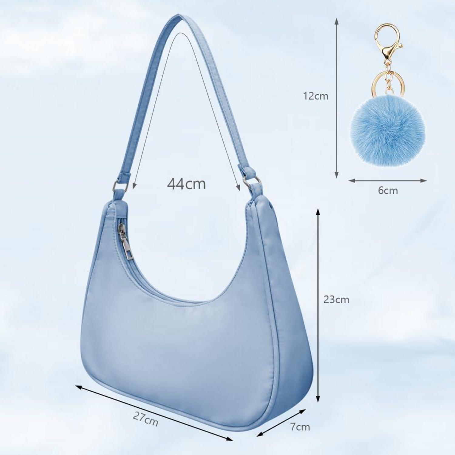 Damen Umhängetasche Nylon Retro Y2k Fashion mit Pom-Pom-Schlüsselanhänger